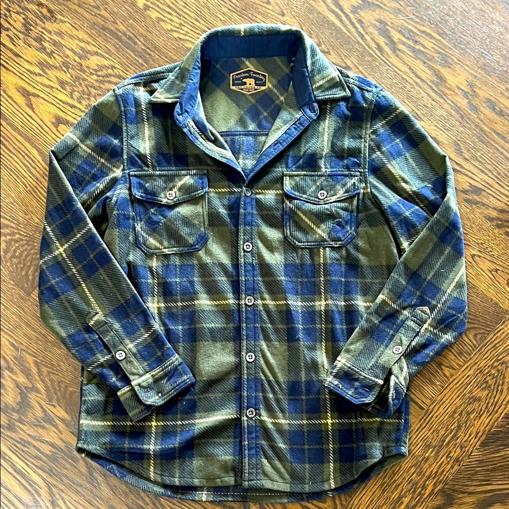 Blue and Green Plaid super soft fleece flannel Shirt button down medium woman